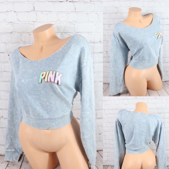PINK Victoria's Secret Tops - VS PINK logo Slouchy Crop Sweatshirt Tee